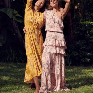 JOHANNA ORTIZ x HM Pink One Shoulder Satin Floral Maxi Dress Small us